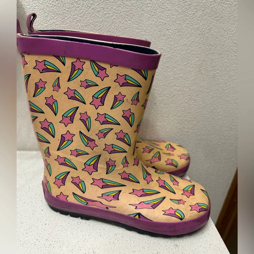 Colorful Star Pattern Pink and Purple Rain Boots Girl size 2
